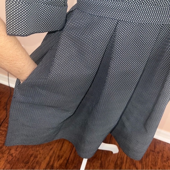 GAP Linen Blend A-Line Dress Polka Dot Pockets Sz 8 Academia Navy Retro Modest - Picture 4 of 11